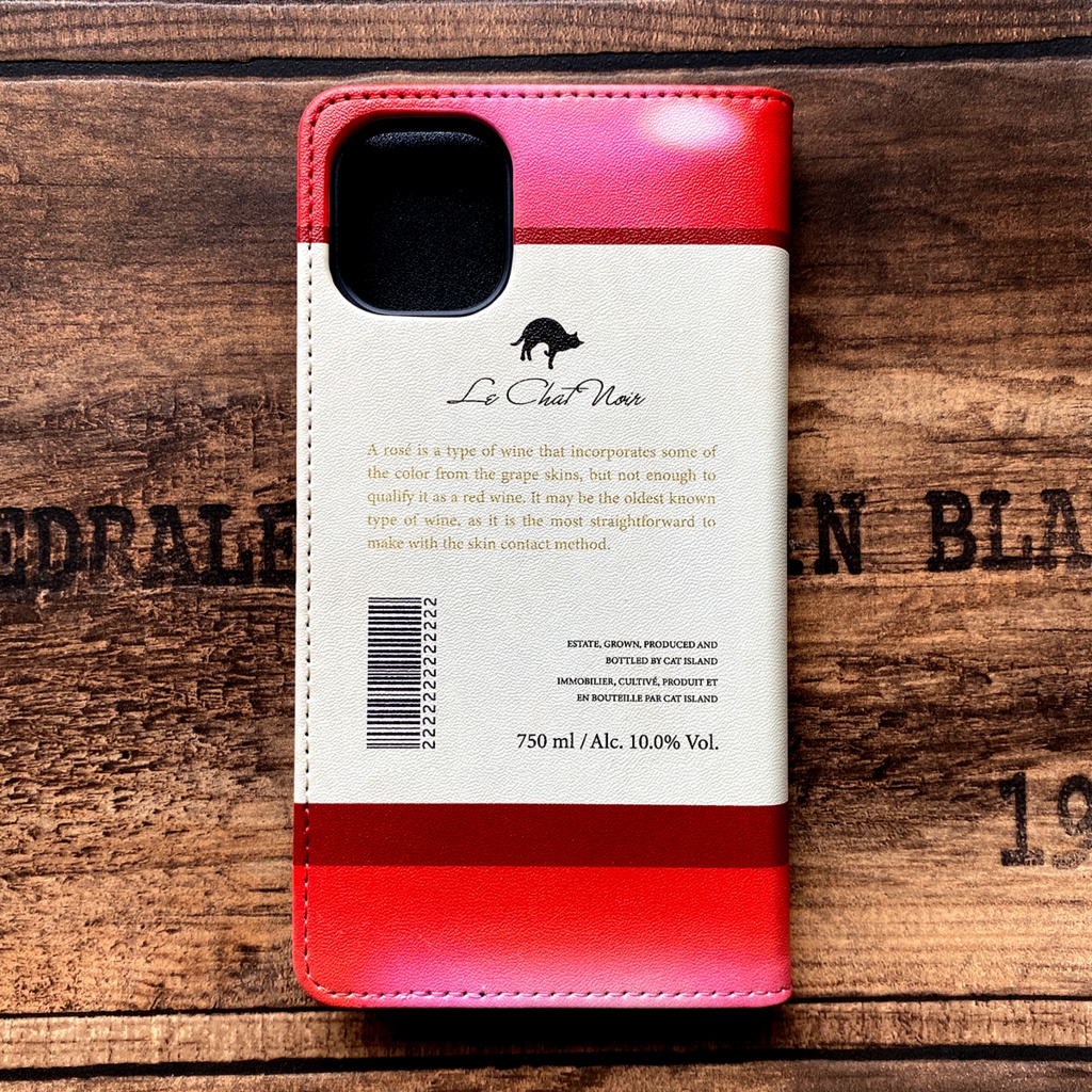 にゃんこワインの手帳型ケース(ロゼ) iPhone17 Air iphone16e iphone14 iphone15 全機種対応 猫 黒猫 スマホケース