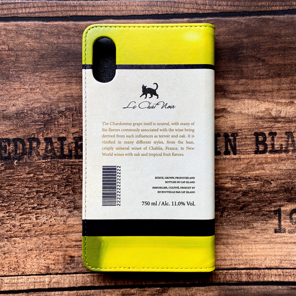 にゃんこワインの手帳型ケース(白・シャルドネ) iphone16e iphone14 iphone15 全機種対応 猫 黒猫 スマホケース