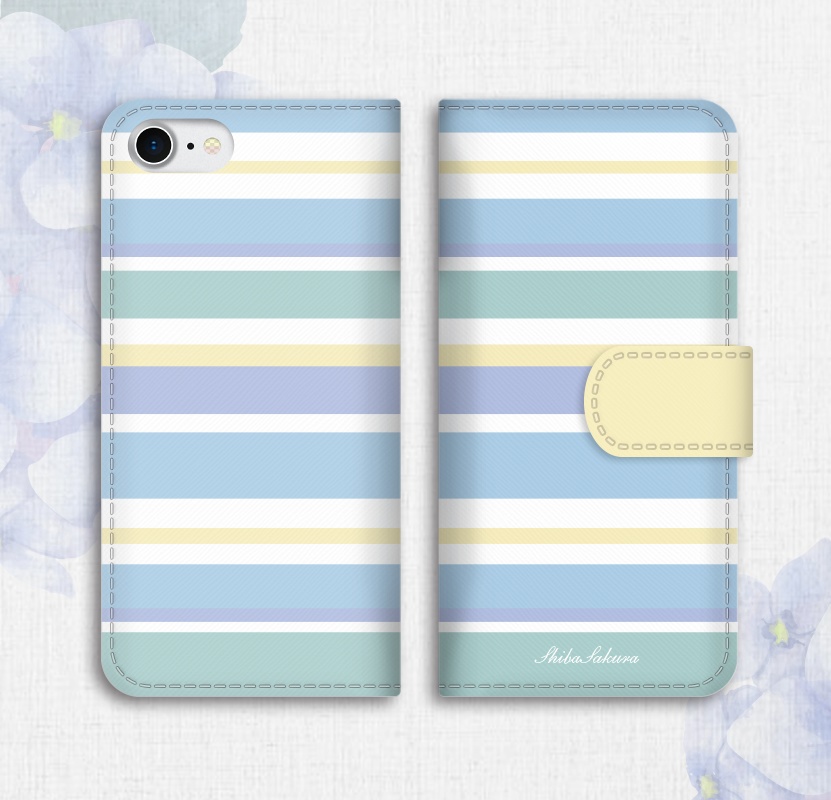 【名入れok】夏色ボーダーの手帳型スマホケース