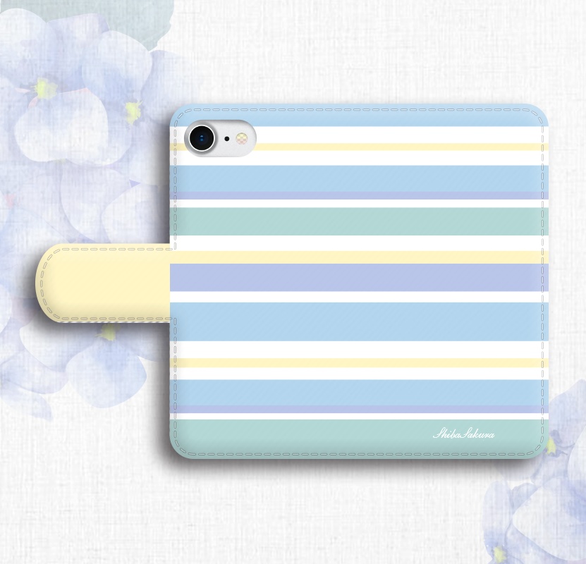 【名入れok】夏色ボーダーの手帳型スマホケース