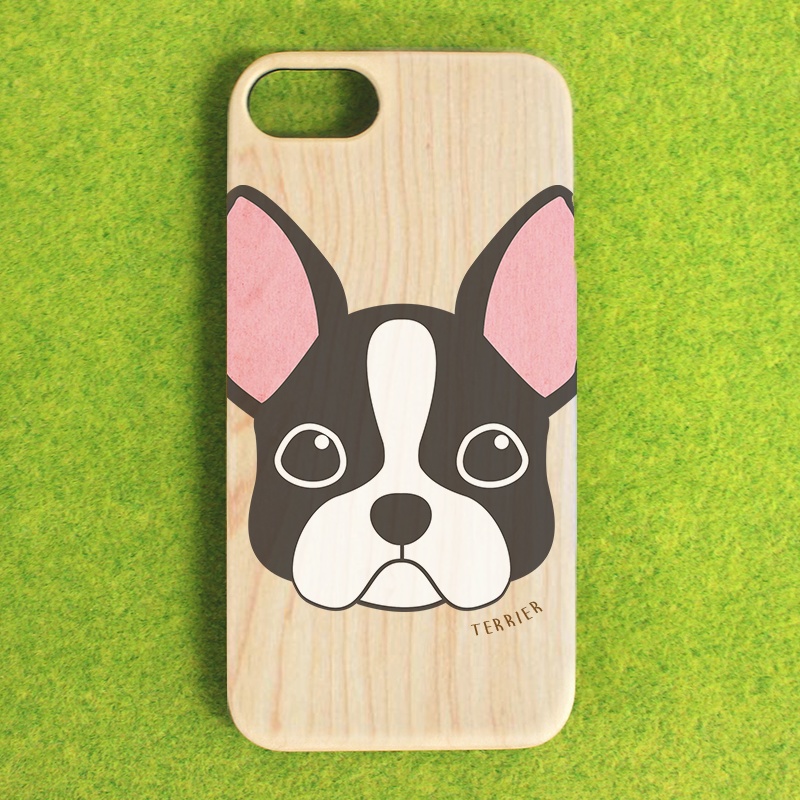ボストンテリアのウッドiphoneケース スマホケース 犬 ボステリ