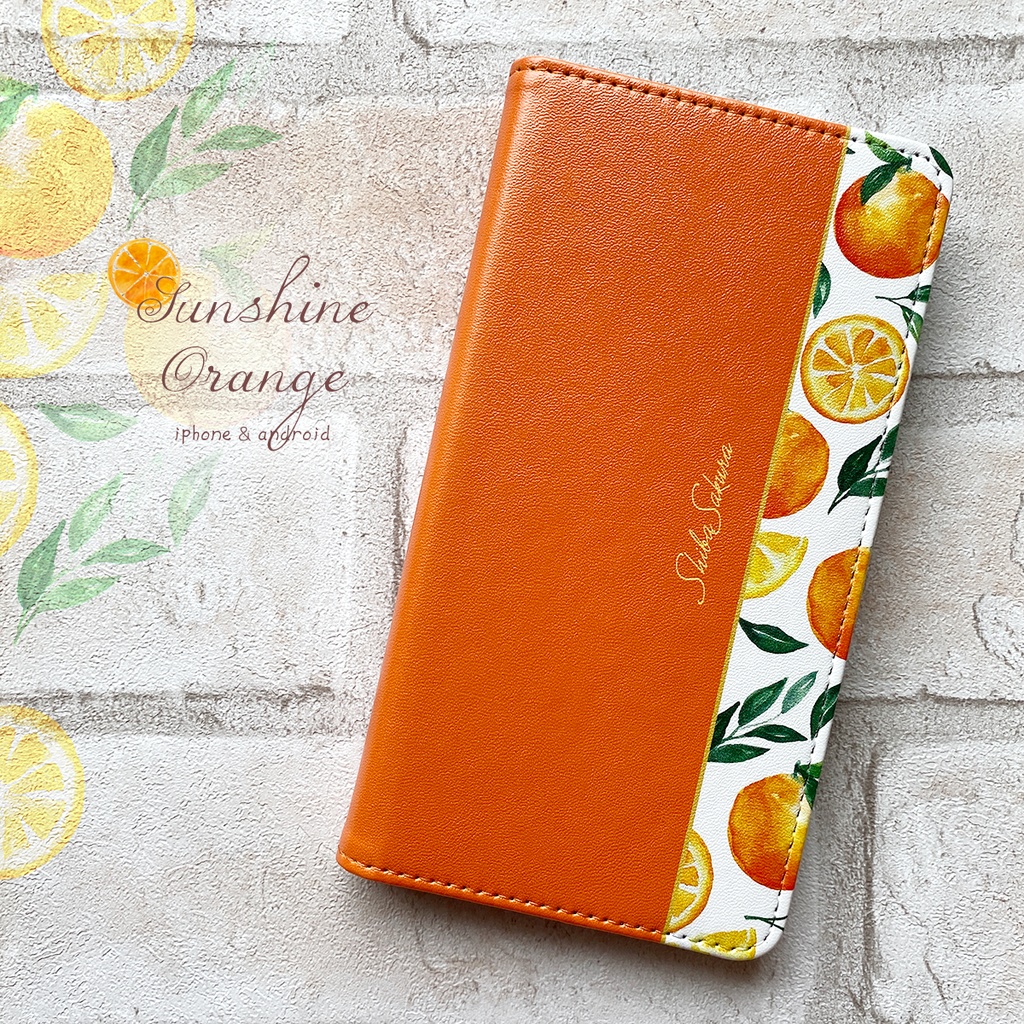ブラッドオレンジの手帳型スマホケース スマホケース iphone13 iphone14 iphone15 全機種対応 オレンジ みかん