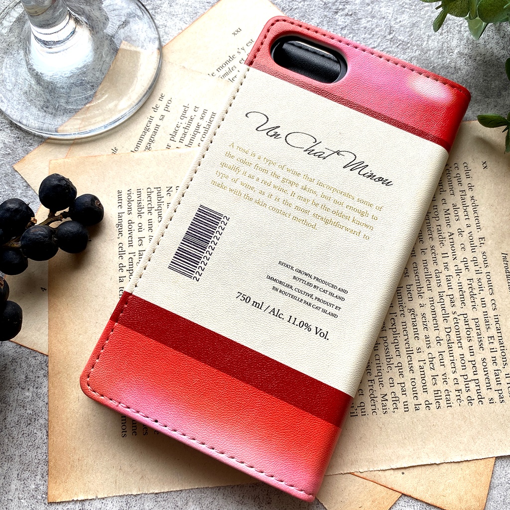 サバトラ猫ワインの手帳型ケース(ロゼ) iPhone17 Air iphone16e iphone14 iphone15 全機種対応 猫 スマホケース