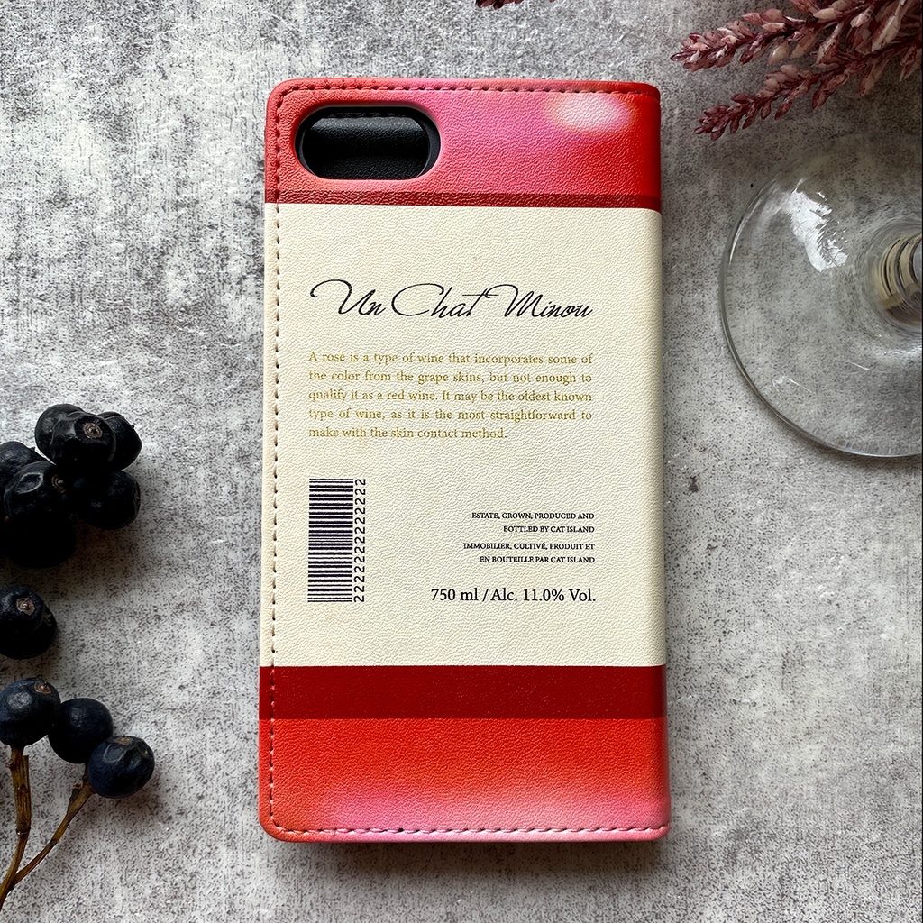 サバトラ猫ワインの手帳型ケース(ロゼ) iPhone17 Air iphone16e iphone14 iphone15 全機種対応 猫 スマホケース