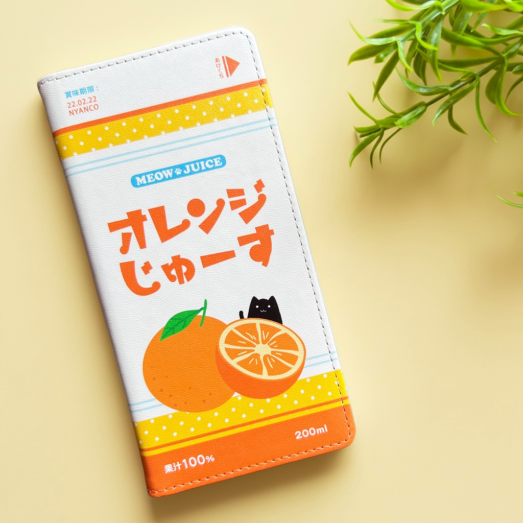 オレンジジュースの手帳型スマホケース(黒猫) iPhone17 Air iphone16e iphone14 iphone15 全機種対応 猫 スマホケース 黒猫