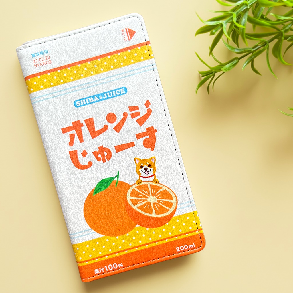 オレンジジュースの手帳型スマホケース（柴犬）  iPhone17 Air iphone16e iphone14 iphone15 全機種対応 犬 柴犬