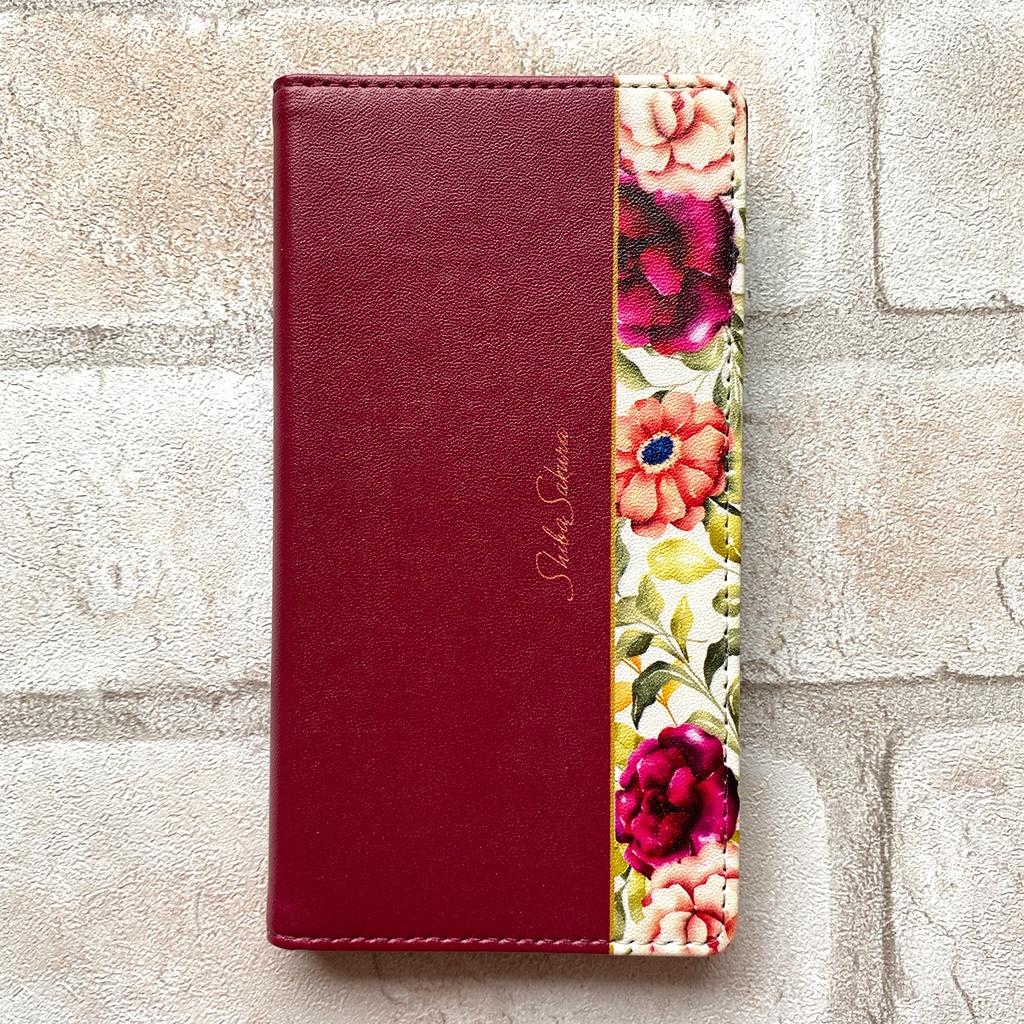 秋バラとコスモスの手帳型スマホケース(レッド) 花 スマホケース iphone16e iphone14 iphone15 全機種対応 バラ