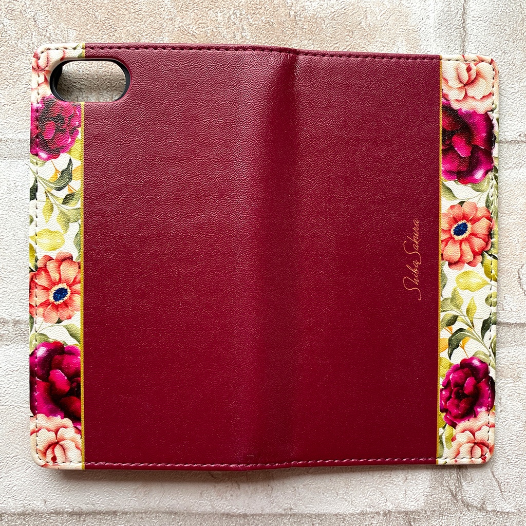 秋バラとコスモスの手帳型スマホケース(レッド) 花 スマホケース iphone16e iphone14 iphone15 全機種対応 バラ