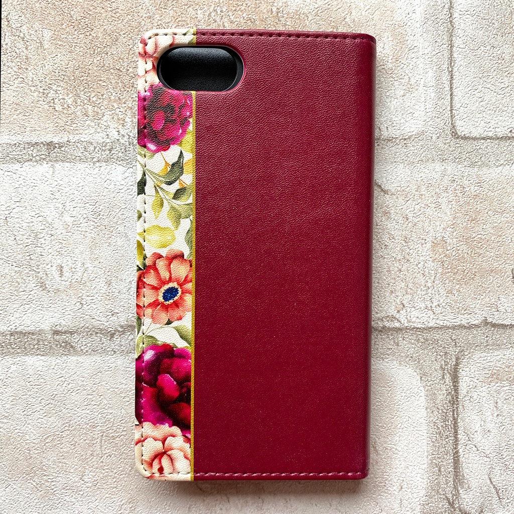 秋バラとコスモスの手帳型スマホケース(レッド) 花 スマホケース iphone16e iphone14 iphone15 全機種対応 バラ