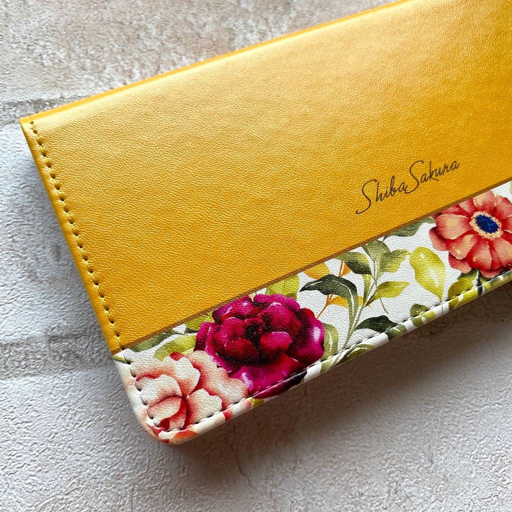 秋バラとコスモスの手帳型スマホケース(マスタード) 花 スマホケース iphone16e iphone14 iphone15 全機種対応 バラ コスモス