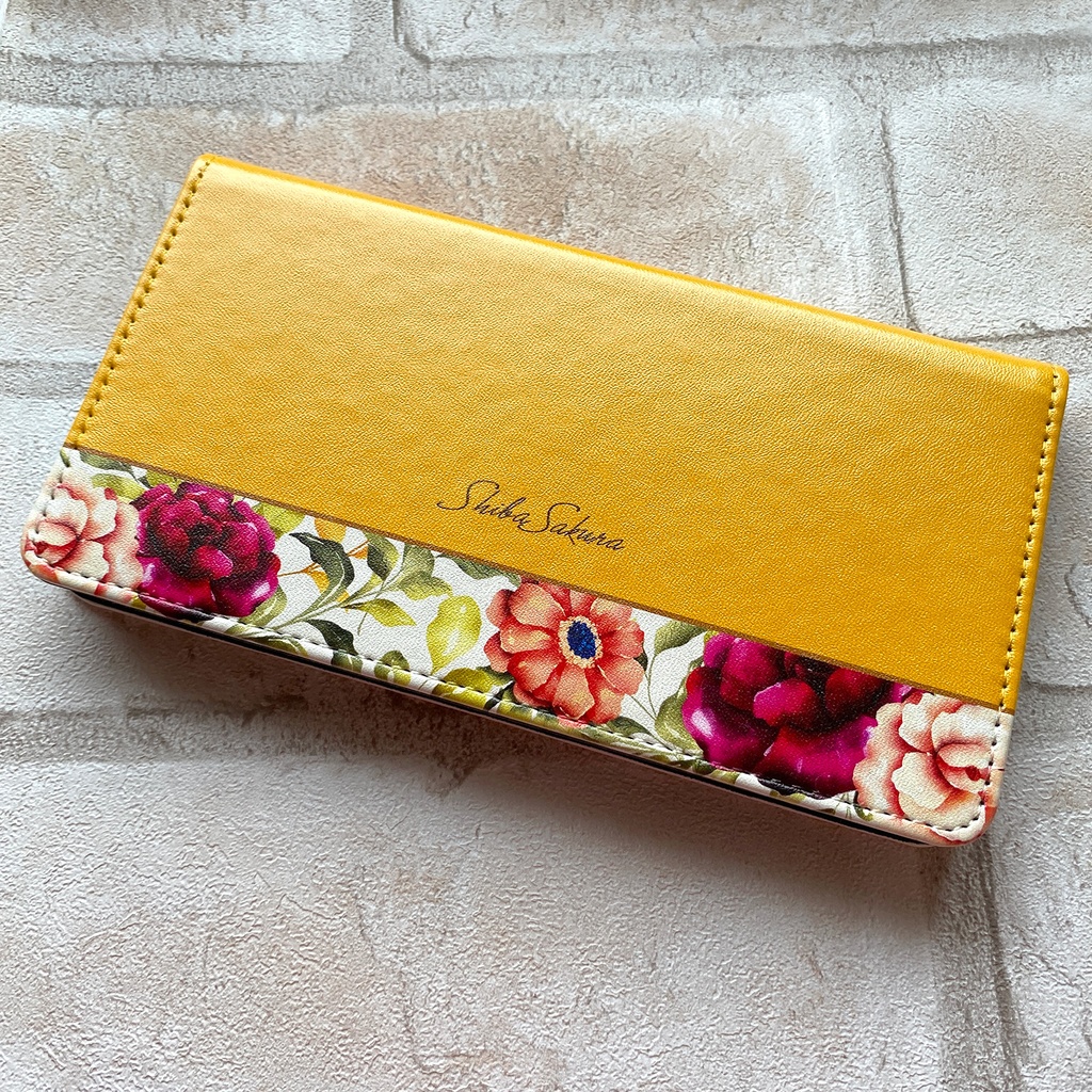 秋バラとコスモスの手帳型スマホケース(マスタード) 花 スマホケース iphone16e iphone14 iphone15 全機種対応 バラ コスモス