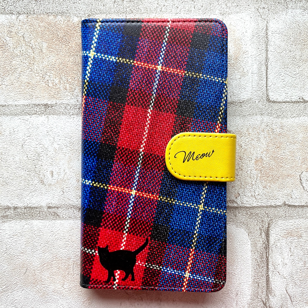猫とカラフルタータンの手帳型スマホケース 全機種対応 手帳型 スマホケース iPhone17 Air iphone15 iphone16e iphone14 猫 黒猫
