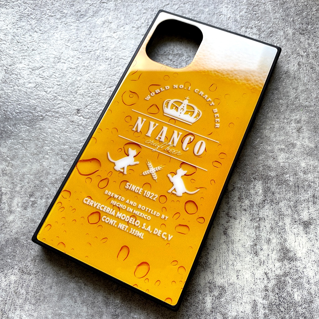 ビールにゃんこのガラススマホケース メンズ 猫 iphone14 iphone16 iphone15 SE3 XR 他