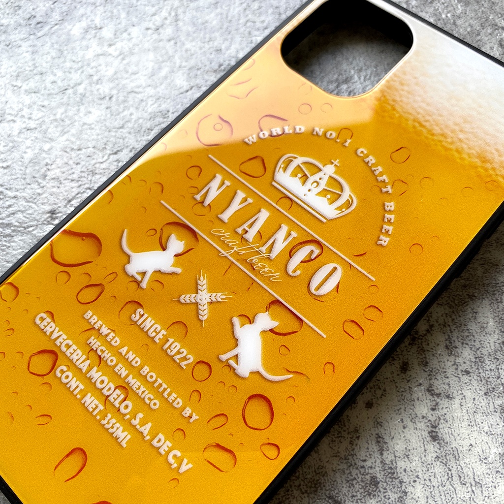 ビールにゃんこのガラススマホケース メンズ 猫 iphone14 iphone16e iphone15 SE3 XR 他