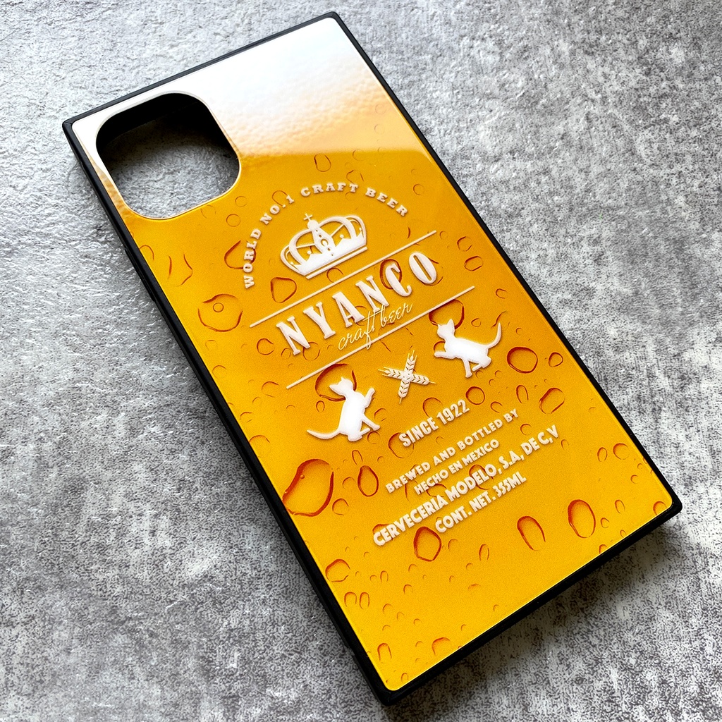 ビールにゃんこのガラススマホケース メンズ 猫 iphone14 iphone16e iphone15 SE3 XR 他