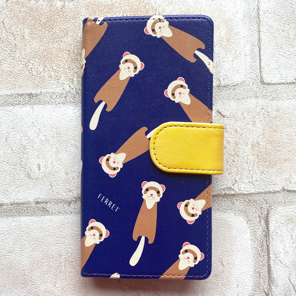 にょろにょろフェレットの手帳型ケース(ネイビー) フェレット 手帳型 スマホケース ネイビー 全機種対応 iPhone17 Air iphone15 iphone16e iphone14