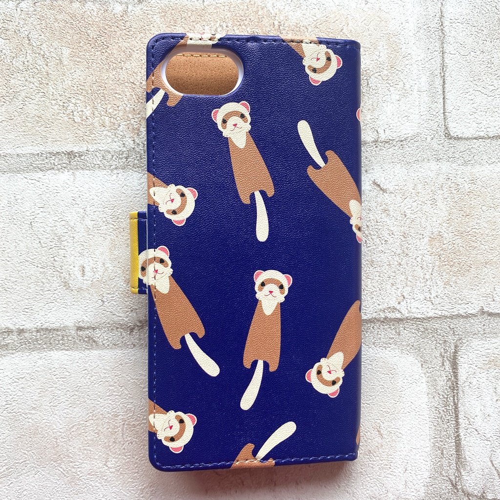 にょろにょろフェレットの手帳型ケース(ネイビー) フェレット 手帳型 スマホケース ネイビー 全機種対応 iPhone17 Air iphone15 iphone16e iphone14