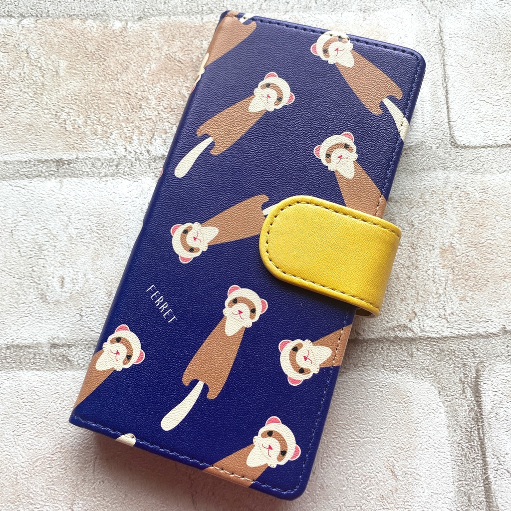 にょろにょろフェレットの手帳型ケース(ネイビー) フェレット 手帳型 スマホケース ネイビー 全機種対応 iPhone17 Air iphone15 iphone16e iphone14