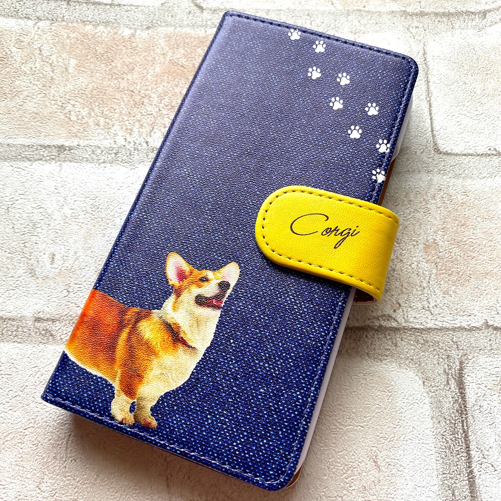 コーギーとデニムの手帳型スマホケース 全機種対応 手帳型 スマホケース iPhone17 Air iphone15 iphone16e iphone14 犬 コーギー