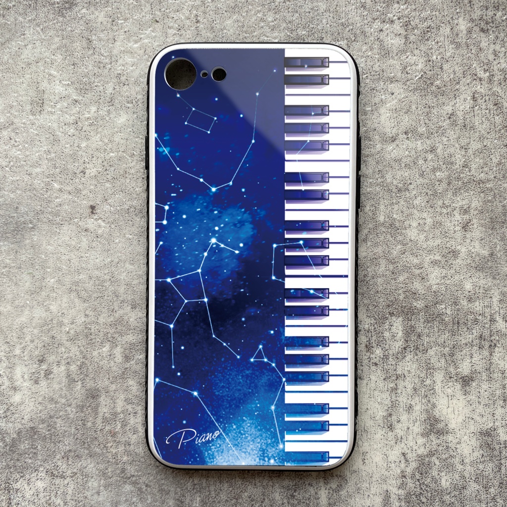宇宙とピアノのiphoneケース 強化ガラス Shibasakura Booth