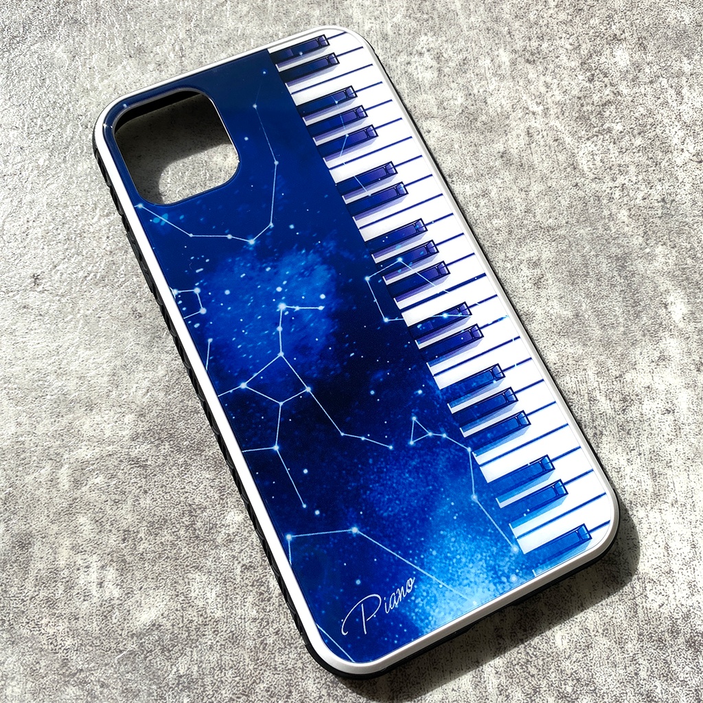 宇宙とピアノのiphoneケース(強化ガラス) 宇宙 ピアノ 音楽 星座 スマホケース iPhone17 Air iphone13 iphone15 iphone16e iphone14