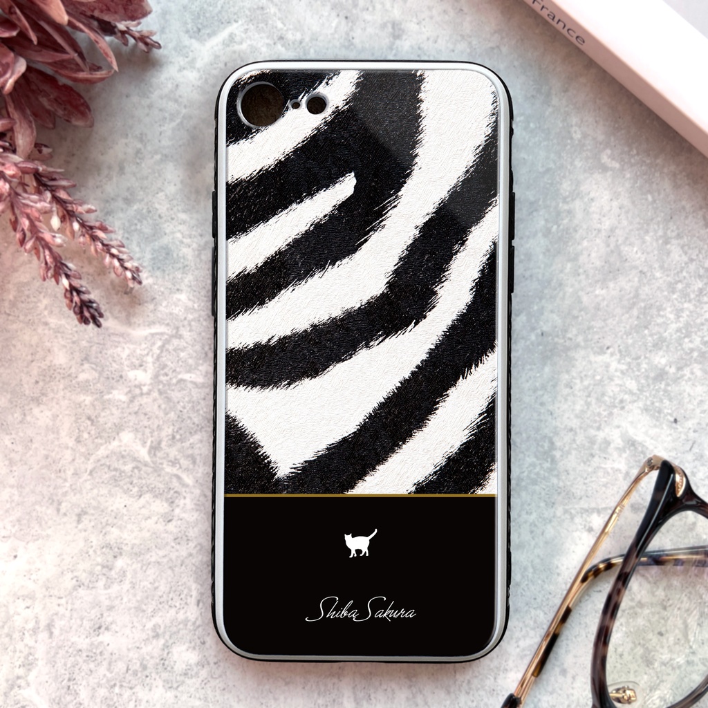 猫とゼブラのスマホケース(強化ガラス) スマホケース iPhone17e Air iphone16e iphone15 iphone13 猫 シマウマ ゼブラ アニマル柄 iphone14