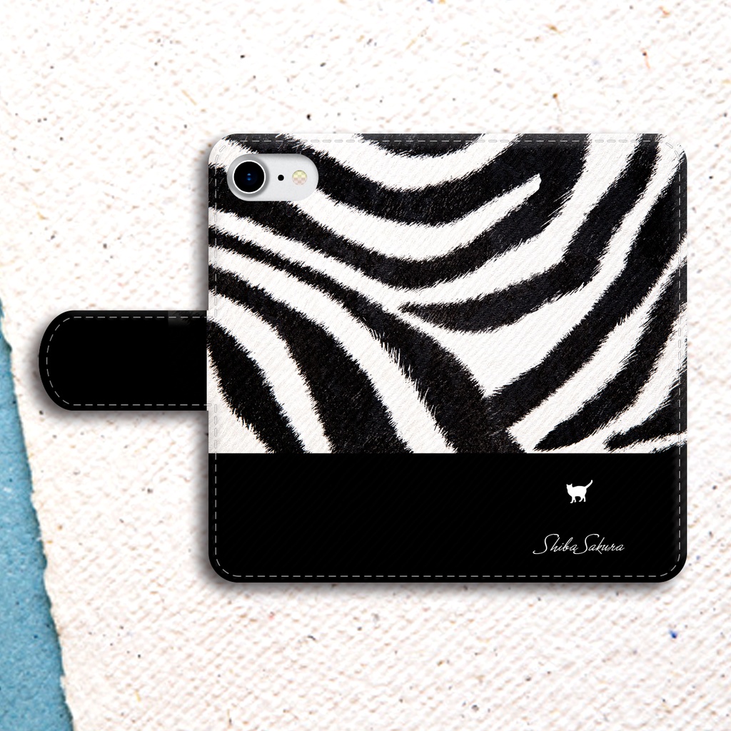 猫とゼブラの手帳型スマホケース 全機種対応 手帳型 スマホケース iPhone17 Air iphone15 iphone16e iphone14 猫 ゼブラ シマウマ