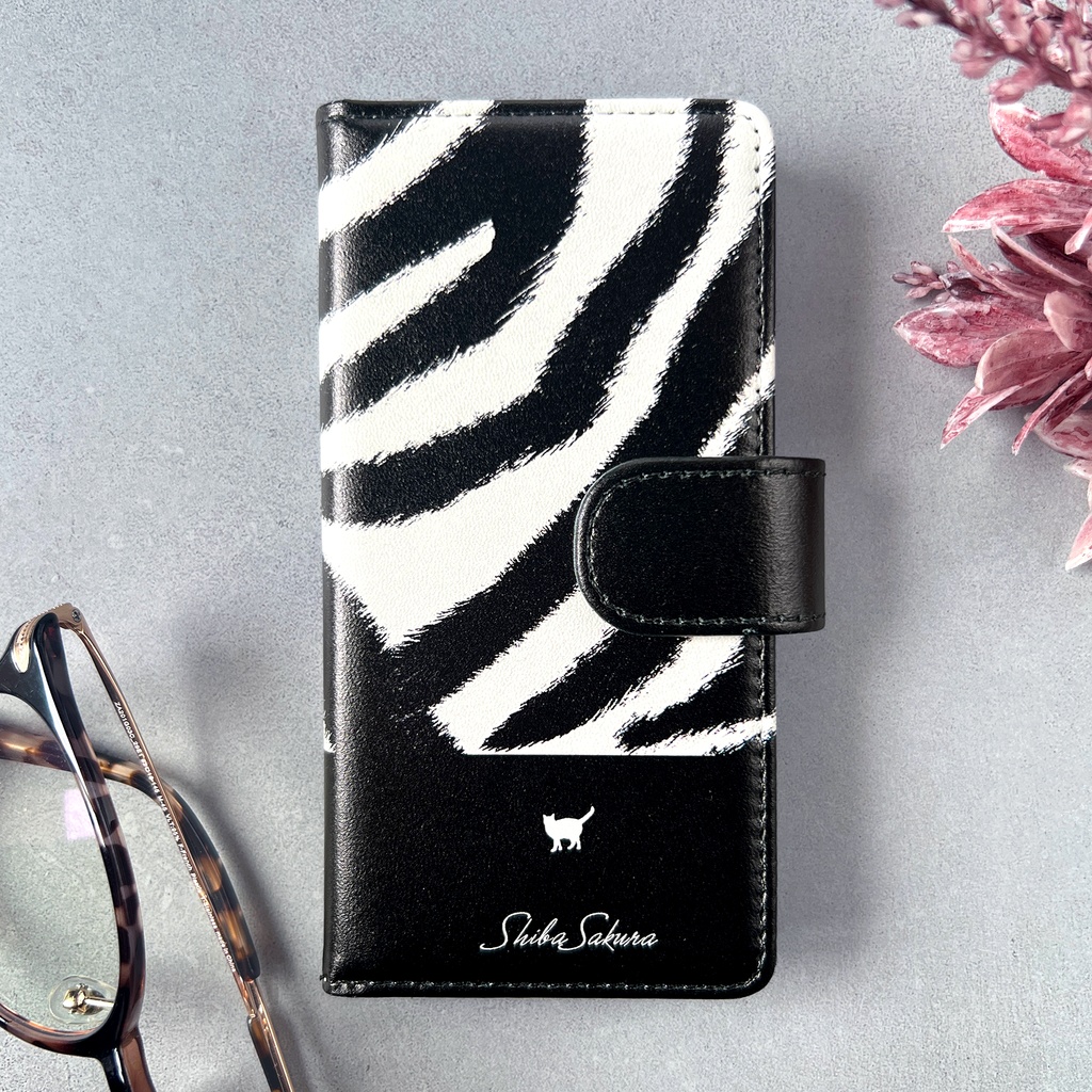 猫とゼブラの手帳型スマホケース 全機種対応 手帳型 スマホケース iPhone17e Air iphone15 iphone16e iphone14 猫 ゼブラ シマウマ