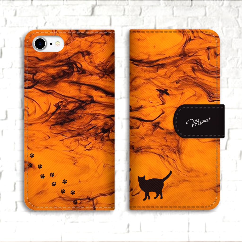 べっ甲と猫の手帳型スマホケース 全機種対応 手帳型 スマホケース iPhone17 Air iphone15 iphone16e iphone14 猫 黒猫