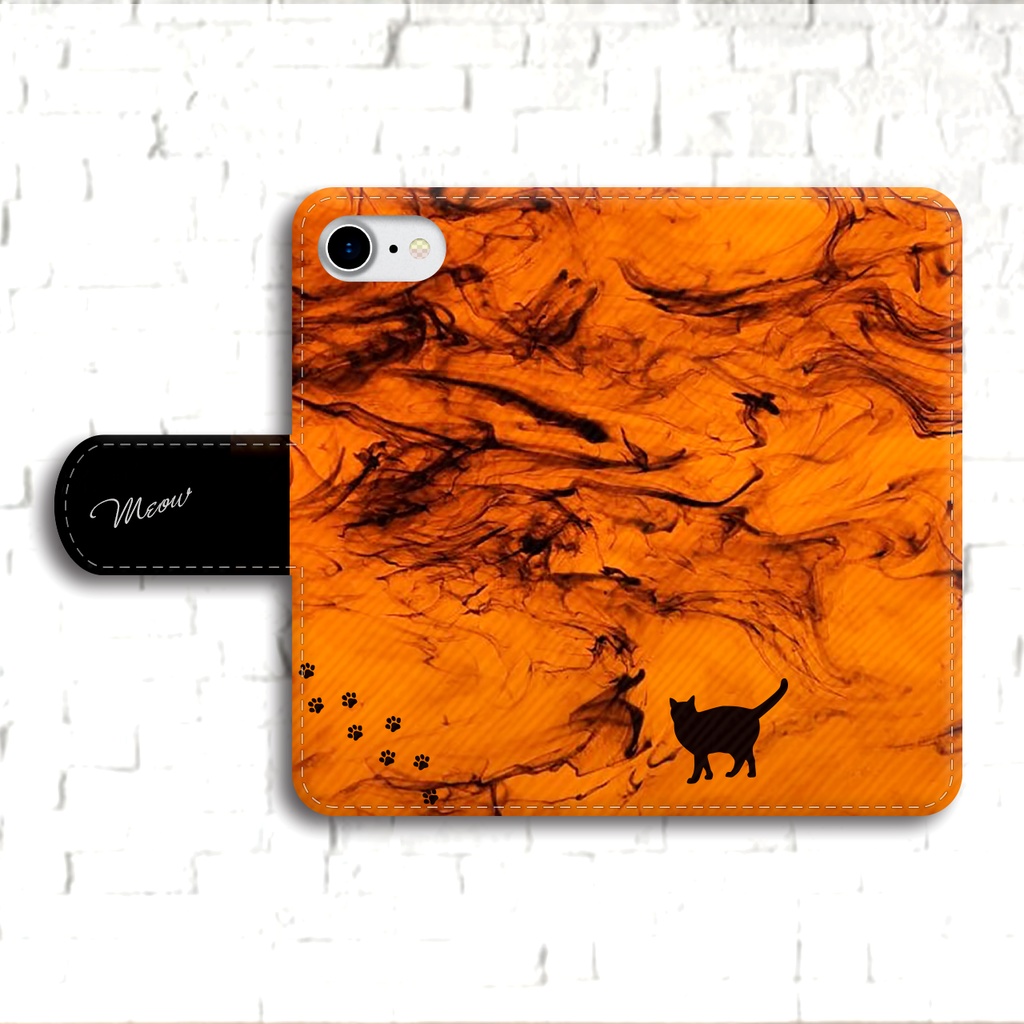 べっ甲と猫の手帳型スマホケース 全機種対応 手帳型 スマホケース iPhone17 Air iphone15 iphone16e iphone14 猫 黒猫