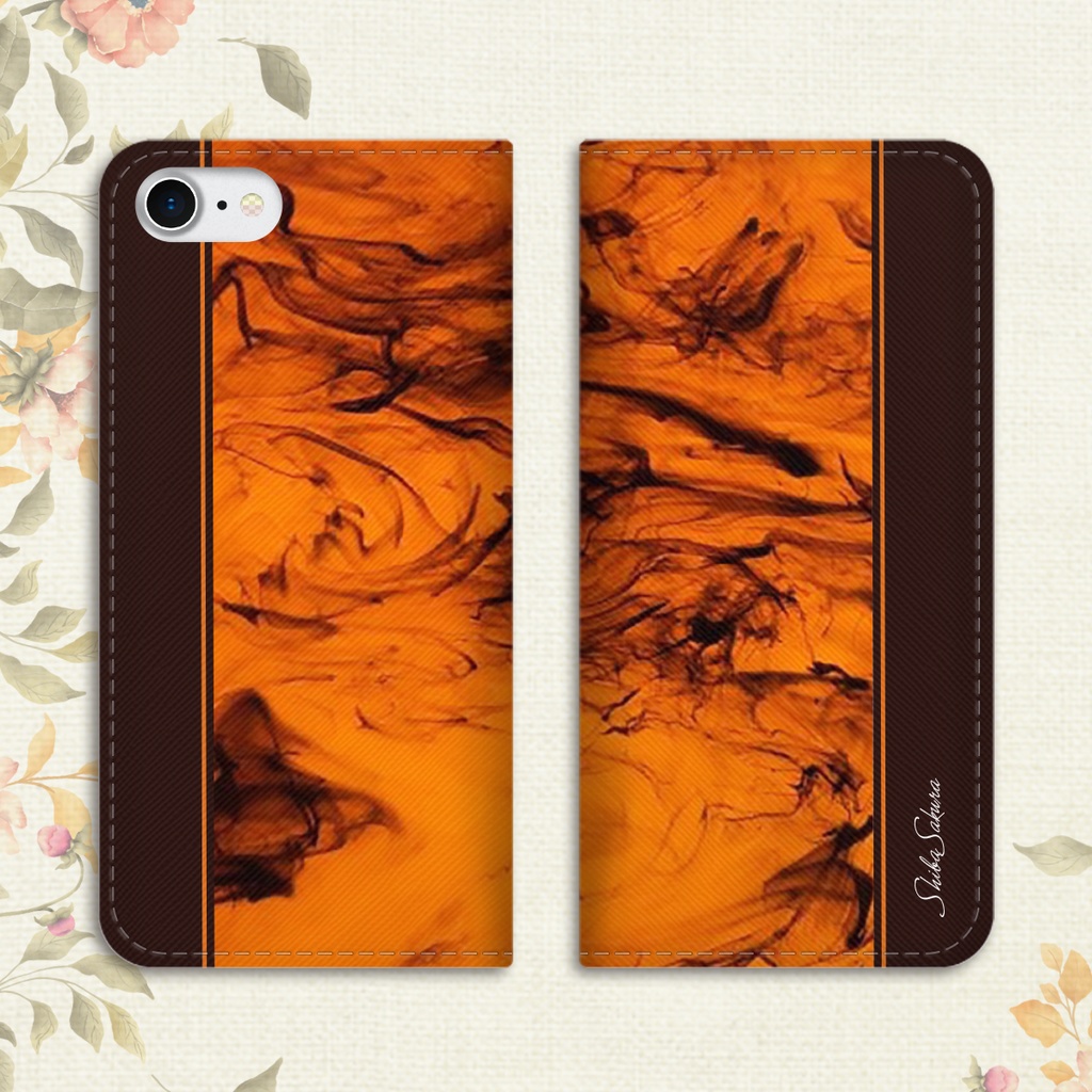 べっ甲×ブラウン 手帳型 スマホケース 全機種対応 iphone16e iPhone17 Air iphone14 iphone15