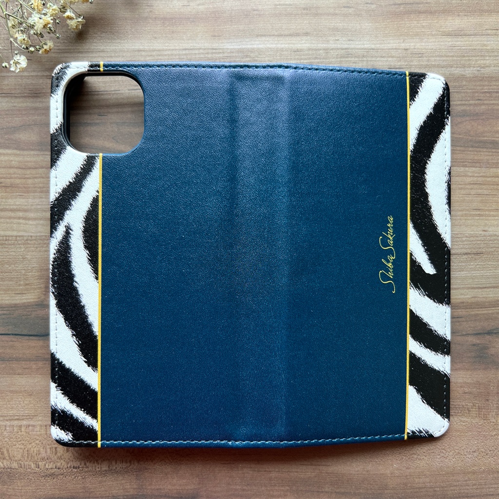 ゼブラ×マリンブルー 手帳型 スマホケース iPhone17 Air iphone15 iphone16e iphone14 全機種対応 ゼブラ柄 アニマル柄 手帳型 スマホケース 動物