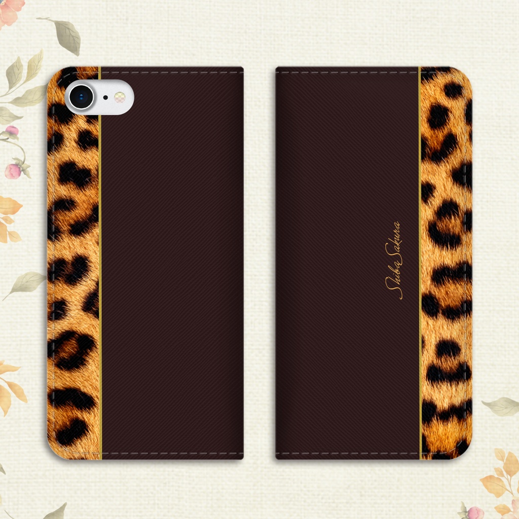 レオパード×ブラウン 手帳型スマホケース 全機種対応 全機種対応 iphone16e iphone14 iphone15 ベンガル猫 レオパード アニマル柄