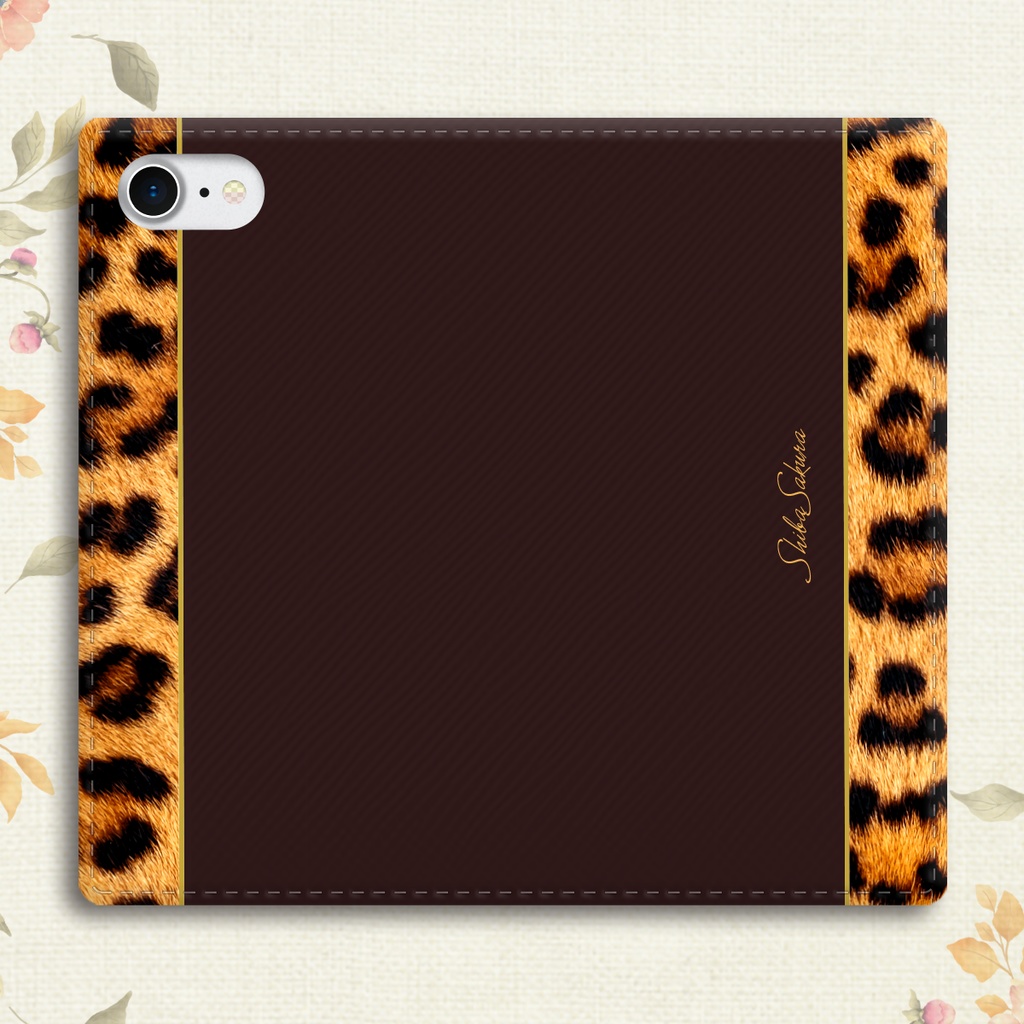 レオパード×ブラウン 手帳型スマホケース 全機種対応 全機種対応 iphone16e iphone14 iphone15 ベンガル猫 レオパード アニマル柄