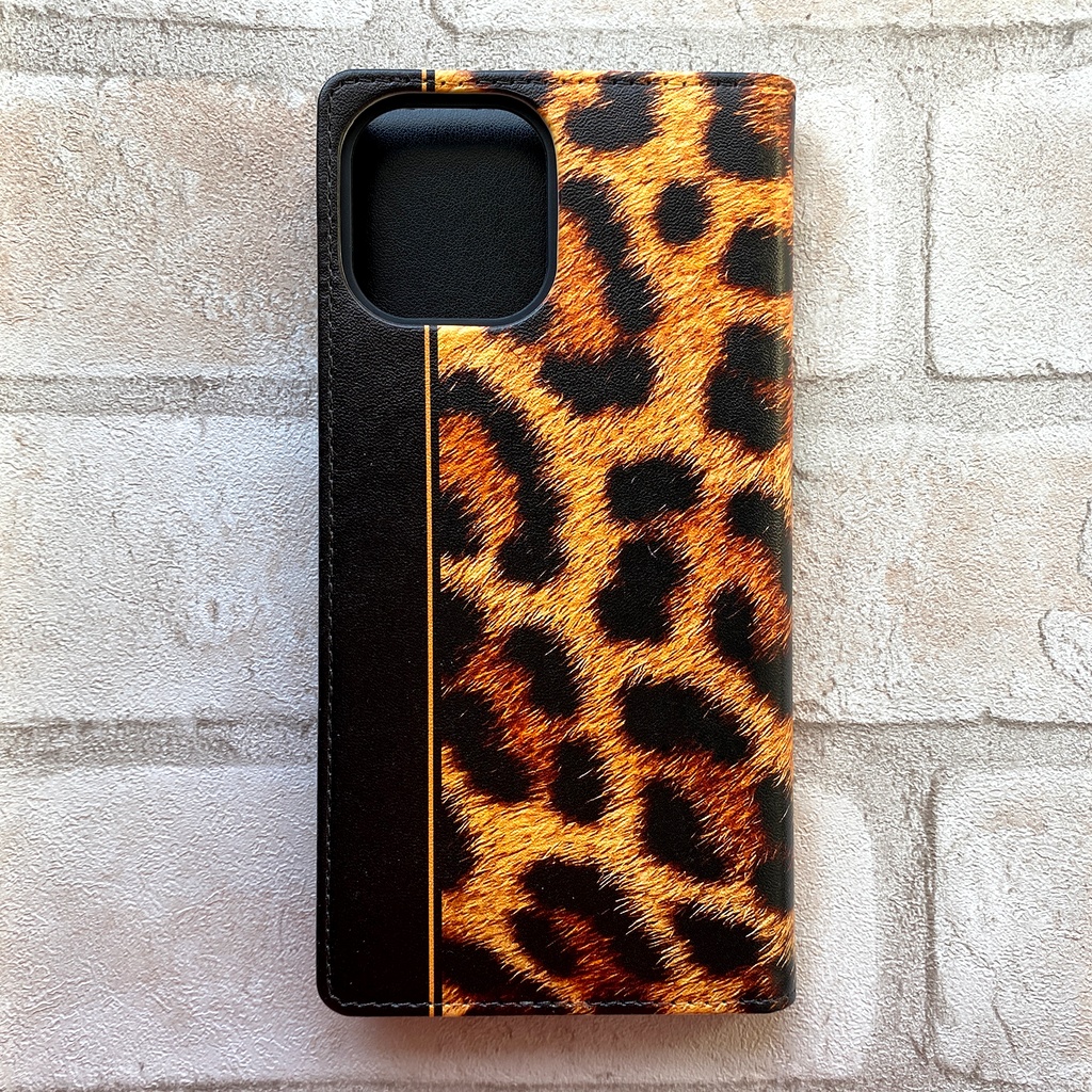 レオパード×ブラック 手帳型 スマホケース 全機種対応 iphone16e iphone14 iphone15 アニマル柄 レオパード ベンガル猫