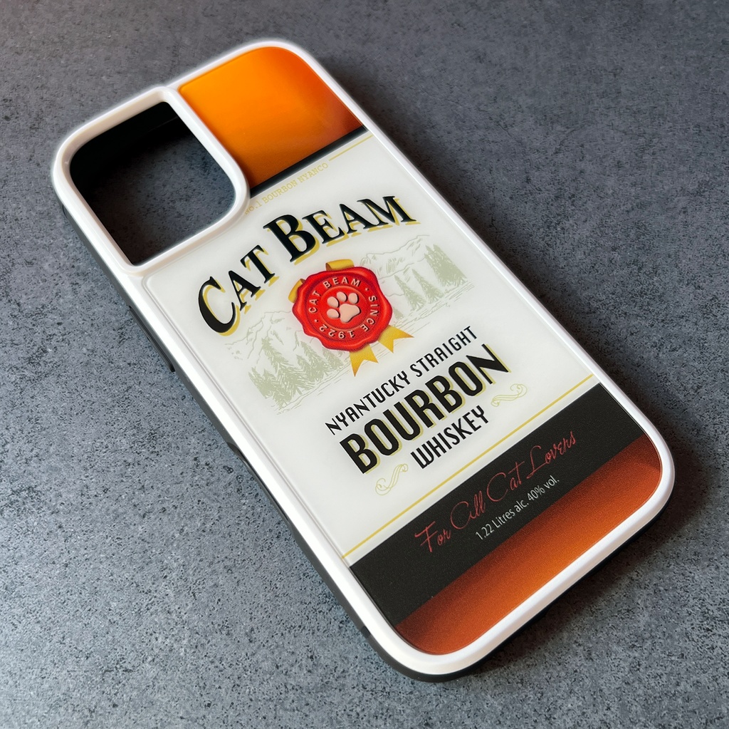 ウイスキーにゃんこのスマホケース (キャットビーム)スマホケース 強化ガラス 猫 iPhone17 Air iphone13 iPhone15 iphone16 iPhone14
