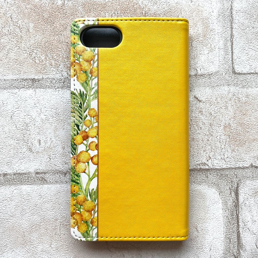 ミモザの手帳型スマホケース(イエロー) 花 スマホケース iPhone17 Air iphone16e iphone14 iphone15 全機種対応 ミモザ