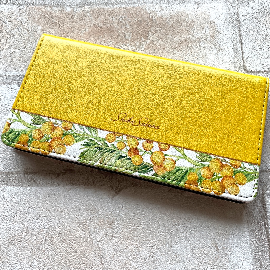 ミモザの手帳型スマホケース(イエロー) 花 スマホケース iPhone17 Air iphone16e iphone14 iphone15 全機種対応 ミモザ