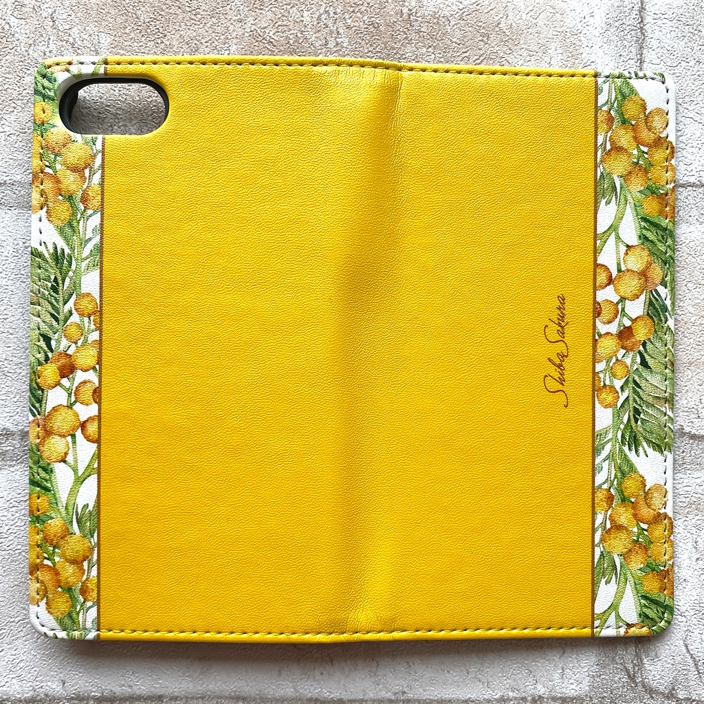 ミモザの手帳型スマホケース(イエロー) 花 スマホケース iPhone17 Air iphone16e iphone14 iphone15 全機種対応 ミモザ