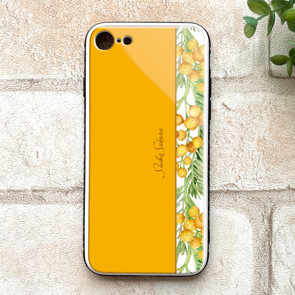 ミモザのガラススマホケース ウォームオレンジ Iphone12 ミモザ スマホケース Shibasakura Booth