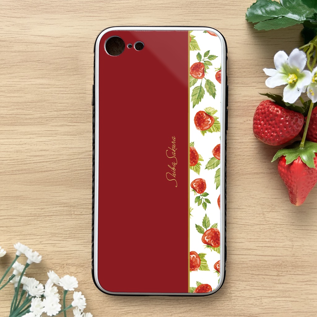 ワイルドストロベリーのスマホケース（レッド） 強化ガラス iPhone17 Air iphone13 iphone15 iphone14 iphone16e いちご