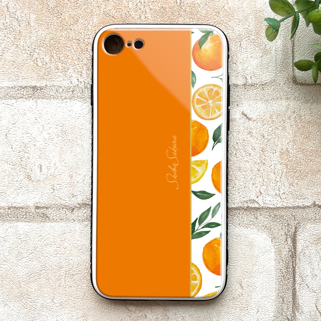 ブラッドオレンジのスマホケース  強化ガラス iphone15 iphone13 オレンジ みかん スマホケース iphone14