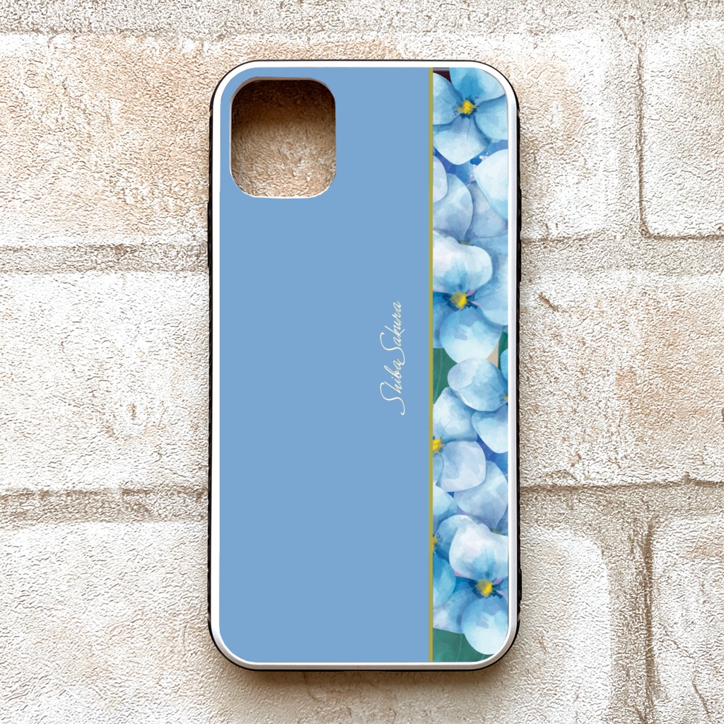 梅雨の紫陽花のスマホケース(薄青) 強化ガラス iphone15 iphone16 iPhone17 Air iphone13 iphone14 アジサイ スマホケース 梅雨
