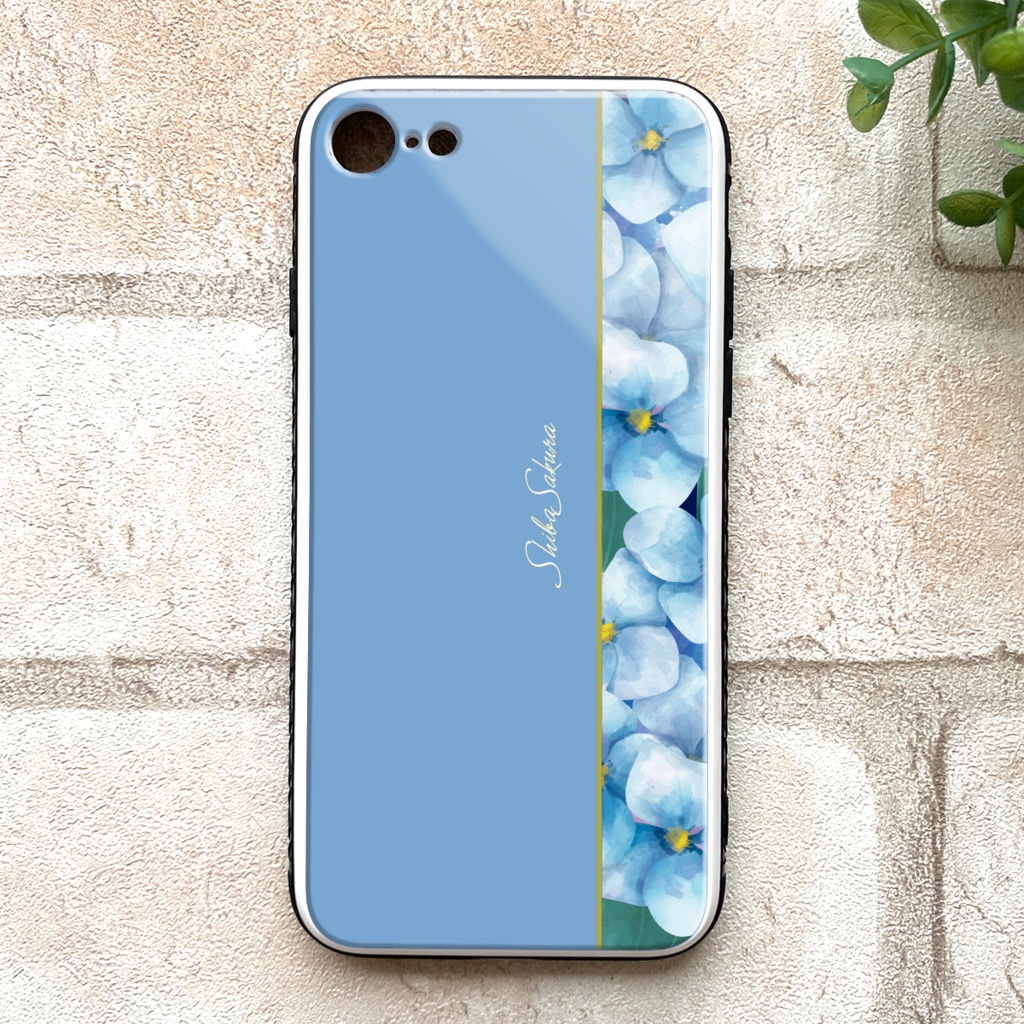 梅雨の紫陽花のスマホケース（薄青）  強化ガラス iphone15 iphone13 iphone14 アジサイ スマホケース 梅雨