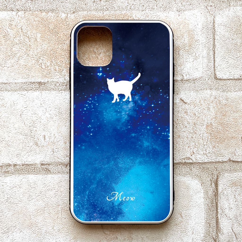 宇宙と白猫のガラススマホケース 強化ガラス 宇宙 猫 iPhone17 Air iPhone16e iphone14 iphone13 スマホケース iphone15