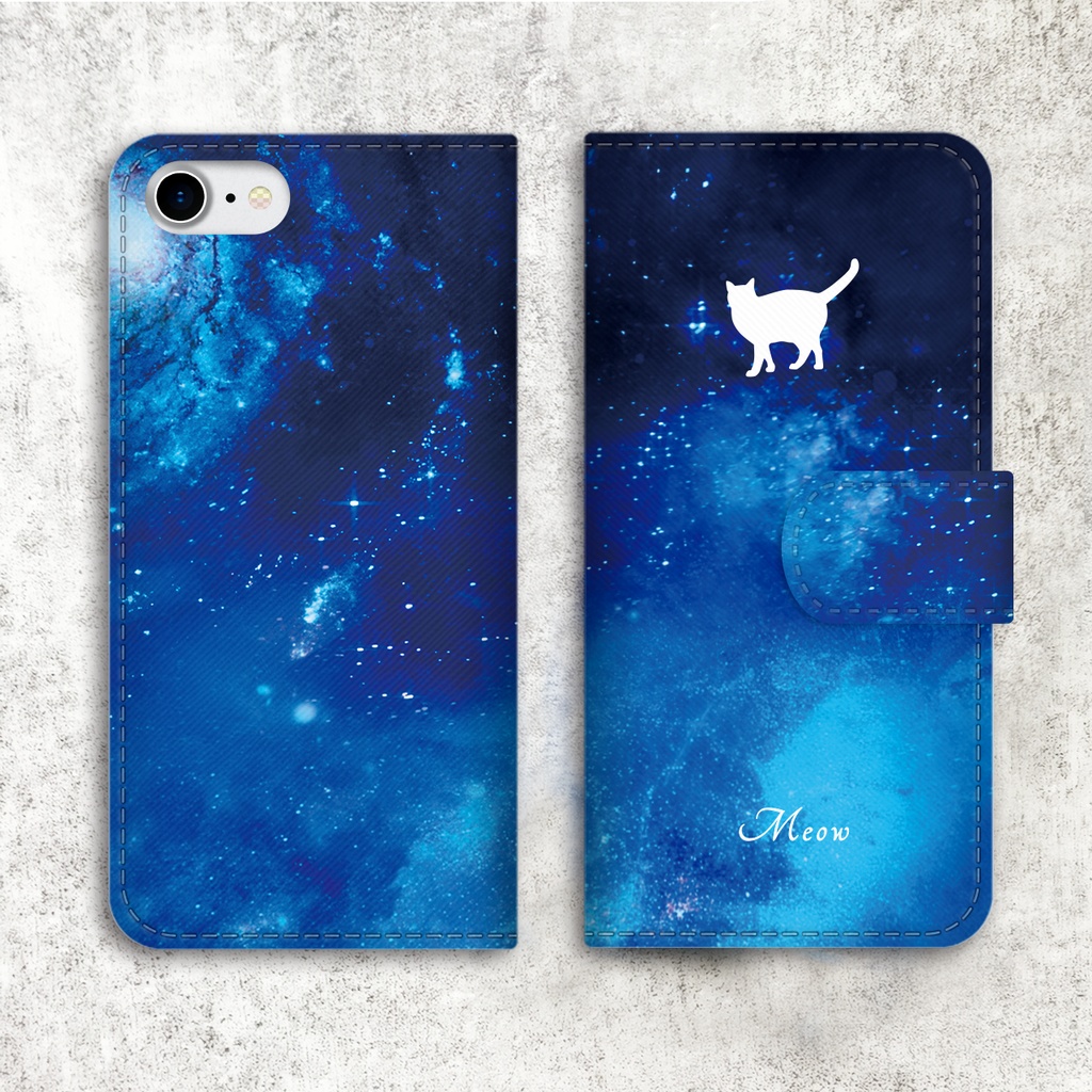 宇宙と白猫の手帳型スマホケース 宇宙 猫 iphone15 iphone16e iphone13 全機種対応 手帳型 スマホケース 白猫
