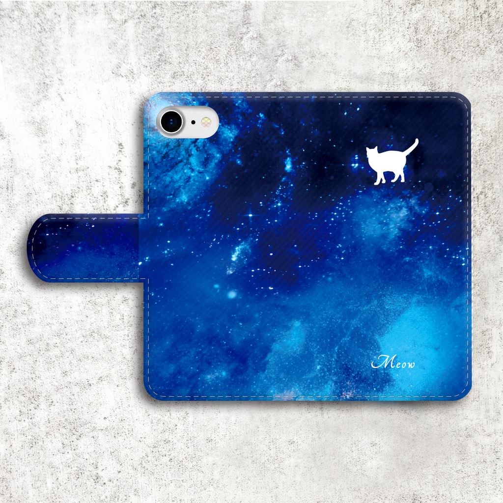 宇宙と白猫の手帳型スマホケース 宇宙 猫 iphone15 iphone16e iphone13 全機種対応 手帳型 スマホケース 白猫
