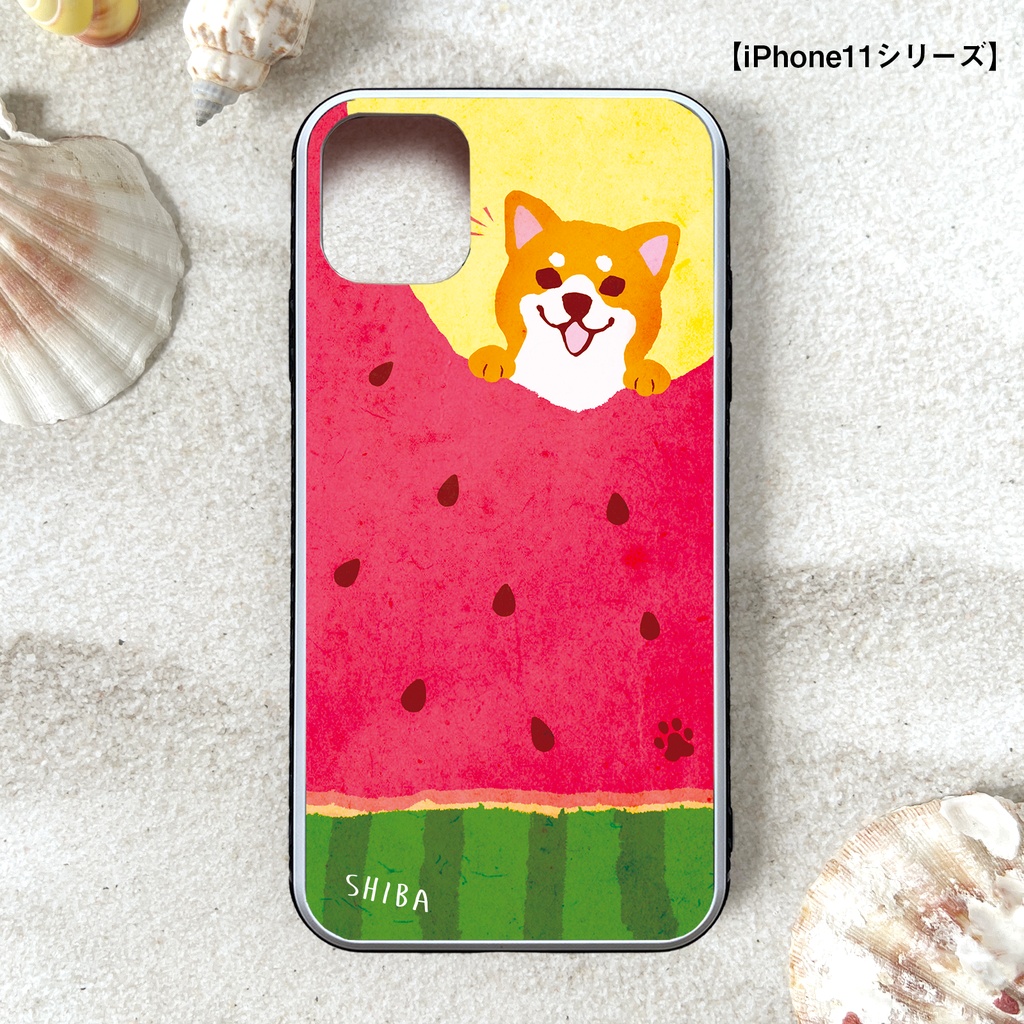 スイカが食べたい柴ちゃんのガラススマホケース 強化ガラス 柴犬 iPhone17e Air iPhone16 iphone13 犬 黒柴 スマホケース iphone14