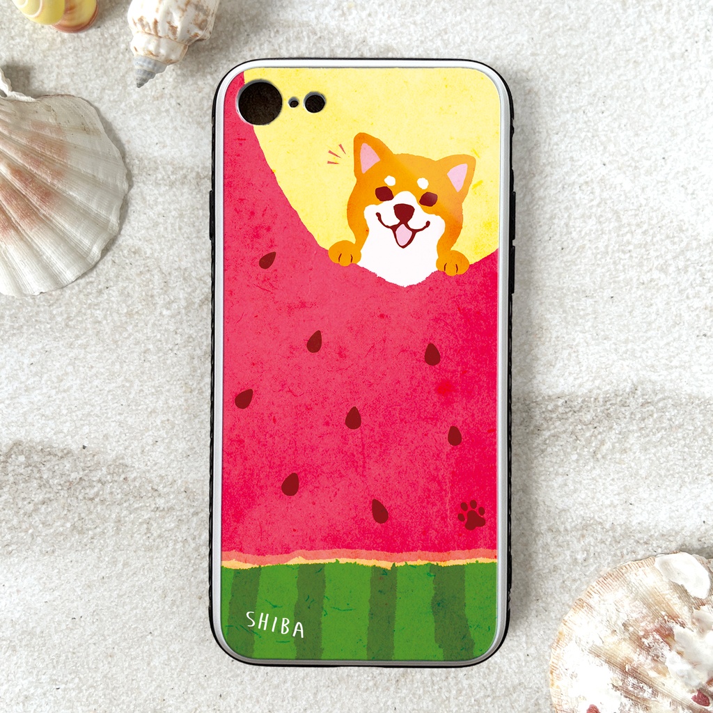 スイカが食べたい柴ちゃんのガラススマホケース  強化ガラス 柴犬 iPhone17e Air iPhone16 iphone13 犬 黒柴 スマホケース iphone14