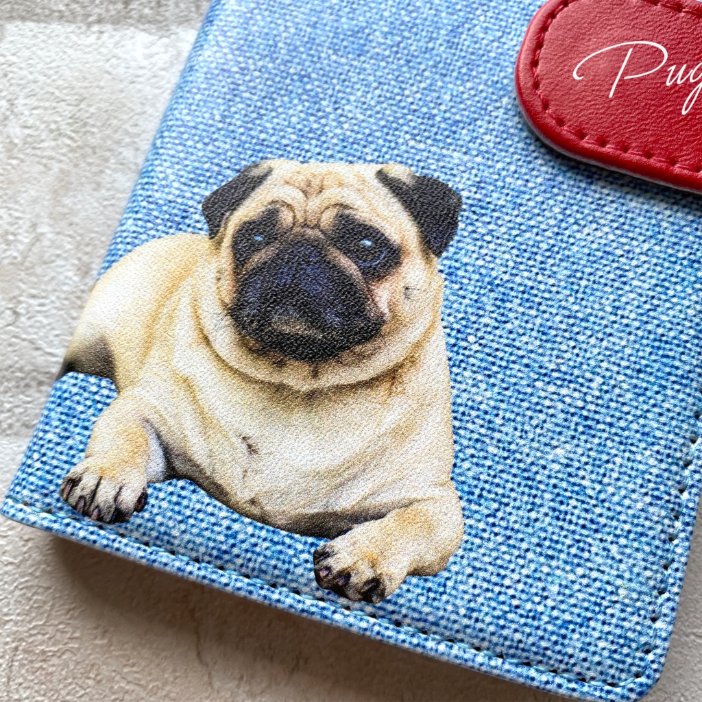 パグとデニムの手帳型スマホケース iphone15 iphone13 iPhone17 Air iphone16e 全機種対応 手帳型 スマホケース 犬 パグ デニム